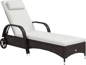Outsunny Espreguiçadeira de Vime Jardim Espreguiçadeira com Encosto Ajustável em 5 Posições 200x73x30-103cm Marrom e Bege | Aosom Portugal