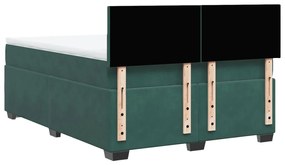 Cama com molas/colchão 160x200 cm veludo verde-escuro