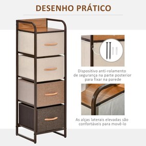 Cómoda de Tecido com 4 Cestos Removíveis e Dobráveis Base Elevada Móvel de Armazenamento para Dormitório Sala de Estar 31x29x99cm Multicor
