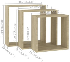 Prateleiras de parede forma de cubo 3pcs cm cor carvalho sonoma
