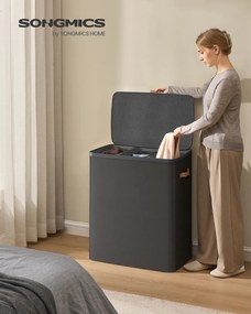 Cesto para roupa suja com 3 compartimentos, 190 l, 64 x 40 x 75 cm Preto