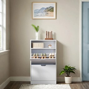 Sapateira com 2 portas, sapateira, prateleira para sapatos 60 x 24 x 102 cm branco