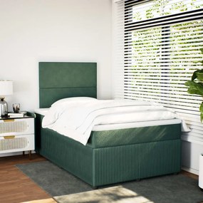 Cama boxspring com colchão 120x190 cm veludo verde-escuro