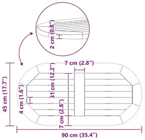 Tampo de Mesa 90x45x2,2 cm Oval de Madeira Sólida de Acácia