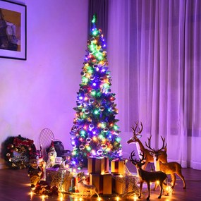 Árvore de Natal Artificial 198 cm Pinheiro Iluminado com 708 Ramos com 250 Luzes Coloridas Base Metal Dobrável