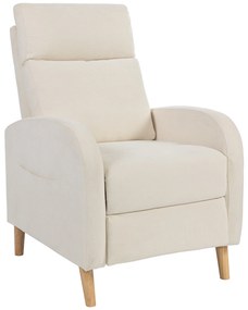 Poltrona Relax Reclinável Manual Estofada em Linho Sintético com Apoio para os Pés e Bolso Lateral 68x90x106 cm Creme