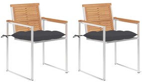 vidaXL Cadeiras de jardim com almofadões 2 pcs teca maciça e aço