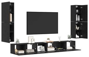 Conjunto de móvel de TV 5 pcs Carvalho Preto Madeira processada