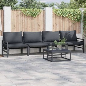 vidaXL Conjunto de Sofá de Jardim com almofada 5 pcs Preto Aço
