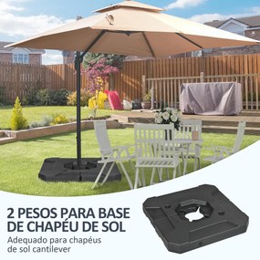 2 Pesos para Base de Chapéu de Sol Recarregáveis de Areia 110 kg ou Água 70 kg para Base Cruzada de Chapéu de Sol Cantilever para Jardim Varanda Exter