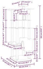 Árvore p/ gatos c/ postes arranhadores sisal 162cm cinza-escuro