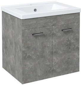 kleankin Móvel Casa de Banho com Lavatório Cerâmico Móvel Casa de Banho de Parede com 2 Portas e Prateleira Ajustável 60x45,5x60 cm Cinza