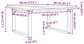 Mesa de centro estrutura em O 80x80x45 cm pinho e aço