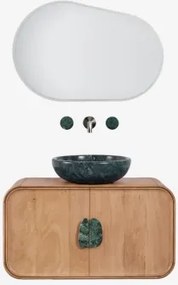 Conjunto De Móvel De Casa De Banho Suspenso 95x45 Cm Em Madeira De Manga E Pedra Natural Kivalina Mármore Verde Udaipur - Madeira - Sklum