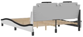Estrutura cama c/ cabeceira 160x200 couro artif. branco/preto