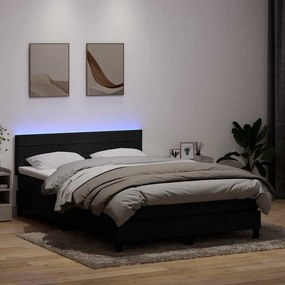 vidaXL Cama box spring c/ colchão e LED 140x220 cm veludo preto