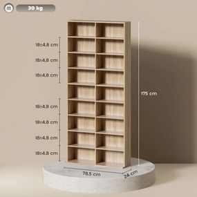 Organizador para CD e DVD com 18 compartimentos, capacidade máxima de 640 CD/360 DVD/430 Blu-ray, 78,5 x 24 x 175 cm, madeira natural