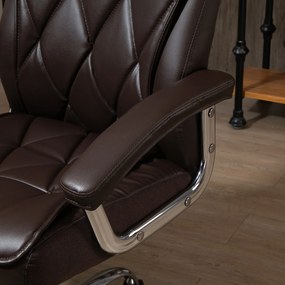 Vinsetto Cadeira de Escritório Ergonômica Cadeira de Escritório Giratória e Basculante com Altura Ajustável Encosto Alto e Apoio para a cabeça Acolchoado Pele Sintética 66x69x113-121cm Marrom