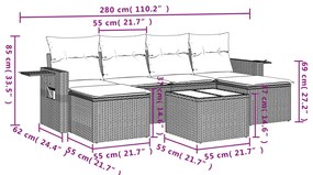 7 pcs conjunto de sofás p/ jardim com almofadões vime PE bege