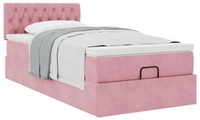 Estrutura de cama otomana com colchão rosa 90x200cm veludo