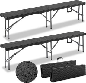 Conjunto de 2 bancos dobraveis, jardim, campismo de Polyrattan Malmo 180cm pretos