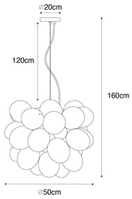 Candeeiro suspenso Art Déco preto com vidro opala redondo de 8 luzes - Uvas Design,Art Deco