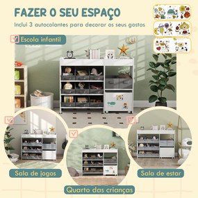 Organizador de Brinquedos para Crianças com 11 Cestas Amovíveis Compartimentos e Autocolantes 105x30x80 cm Branco e Cinza