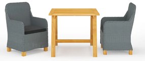 3 pcs conjunto de jantar para jardim cinzento-claro