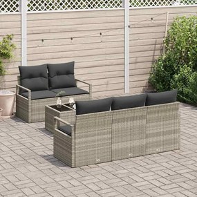 Conjunto de Sofá de Jardim com 6 Peças e Almofadas Cinza Claro