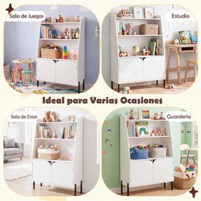 Estante de Arrumação Infantil, 80 x 30 x 121 cm, 3 Estantes Abertas e 2 Portas, Branco