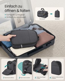 Saco de desporto dobrável 50 L com bolsos para sapatos e para roupa molhada cinzento