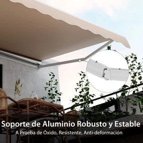 Toldo retrátil 4 x 2,5 m para pátio Cobertura em poliéster com manivela manual Estrutura em alumínio resistente bege