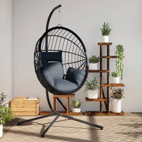 Cadeira forma de ovo suspensa c/ suporte vime/aço antracite