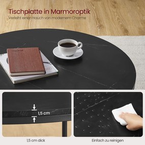 Mesa de sala com tampo em vidro 80 x 46 cm (Ø x A), estilo moderno, efeito mármore-Preto