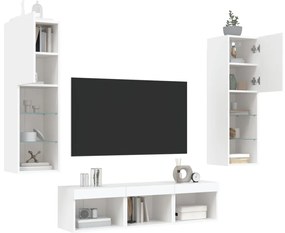5pcs móveis de parede p/ TV c/ LEDs derivados de madeira branco