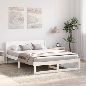 Estrutura de Cama Branca Madeira de Pinho Maciça 140 x 200 cm