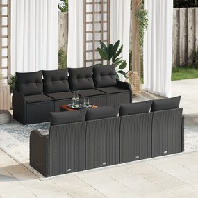 Conjunto de Sofá de Jardim vidaXL 9 Peças com Almofadas Preto Rattan S