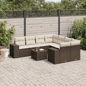 vidaXL 9 pcs conjunto sofás p/ jardim c/ almofadões vime PE castanho