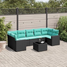 vidaXL 8 pcs conjunto de sofás p/ jardim c/ almofadões vime PE preto
