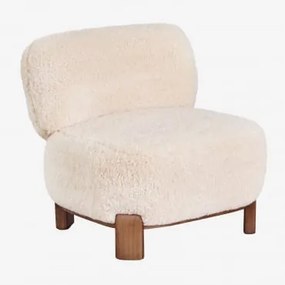 Pack De 2 Poltronas Em Madeira Estofadas Eldred Cabelo Sintético Bege Creme - Sklum