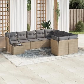 10 pcs conjunto de sofás p/ jardim com almofadões vime PE bege