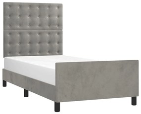 Estrutura de cama sem colchão 100x200 cm veludo cinzento-claro