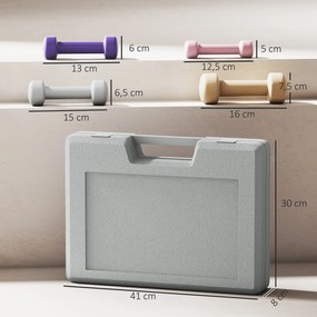 Conjunto de Halteres de 8 Peças 2x0,5 kg 2x1 kg 2x1,5 kg 2x2 kg Antiderrapantes com Mala de Transporte Multicoloridos