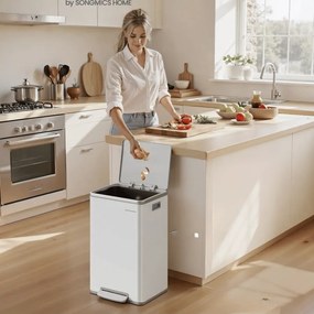 Caixote do lixo 50 L com tampa 41,6 x 37,2 x 64,7 cm branco