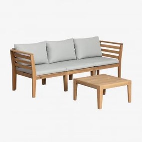 Conjunto De Sofá Modular De 3 Peças Filips Com Braços E Mesa De Centro Em Madeira De Acácia Cinza Claro - Sklum