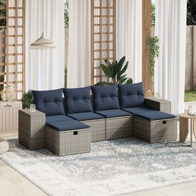 vidaXL 6 pcs conjunto sofás p/ jardim c/ almofadões vime PE cinzento