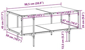 Mesa de centro com topo em vidro preto 98,5x50x45 cm aço