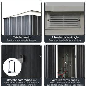 Abrigo de Jardim Metálico – 280x130x172 cm – Com Porta de Correr, Vent