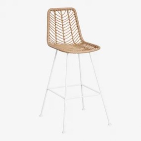 Pacote De 4 Bancos Altos De Jardim Em Rattan Sintético Gouda Natural Natural & Branco & ↑75 Cm & Sem Almofada - Sklum