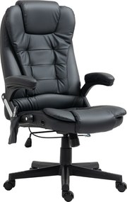 Cadeira de escritório com massagem e aquecimento elétrico, cadeira de escritório ergonómica com revestimento sintético preto